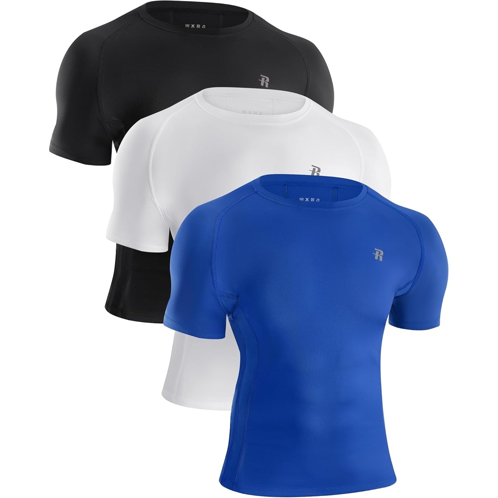 image:imageRunhit Mens Compression Shirts Short Sleeve Athletic T Shirt Cool Dry Workout Tops Sports Base Layer Undershirt3 PackblackWhiteRoyal Blue