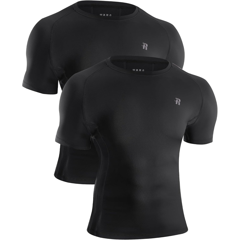 image:imageRunhit Mens Compression Shirts Short Sleeve Athletic T Shirt Cool Dry Workout Tops Sports Base Layer UndershirtBlackblack