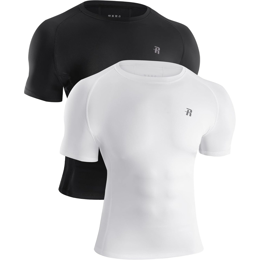 image:imageRunhit Mens Compression Shirts Short Sleeve Athletic T Shirt Cool Dry Workout Tops Sports Base Layer UndershirtBlackwhite
