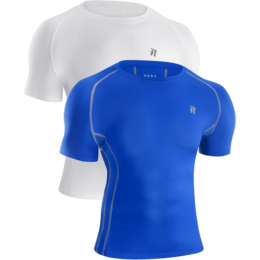 image:imageRunhit Mens Compression Shirts Short Sleeve Athletic T Shirt Cool Dry Workout Tops Sports Base Layer UndershirtRoyal Blue White