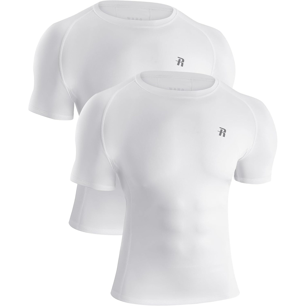 image:imageRunhit Mens Compression Shirts Short Sleeve Athletic T Shirt Cool Dry Workout Tops Sports Base Layer UndershirtWhitewhite