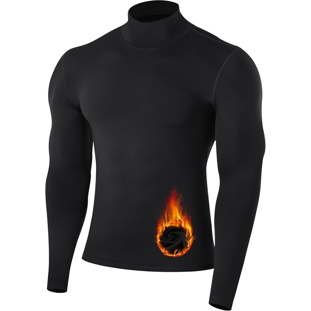 image:imageRunhit Mens Thermal Compression Shirts Mock Turtleneck Long Sleeve Undershirt Fleece Lined Athletic Workout Base LayersBlack