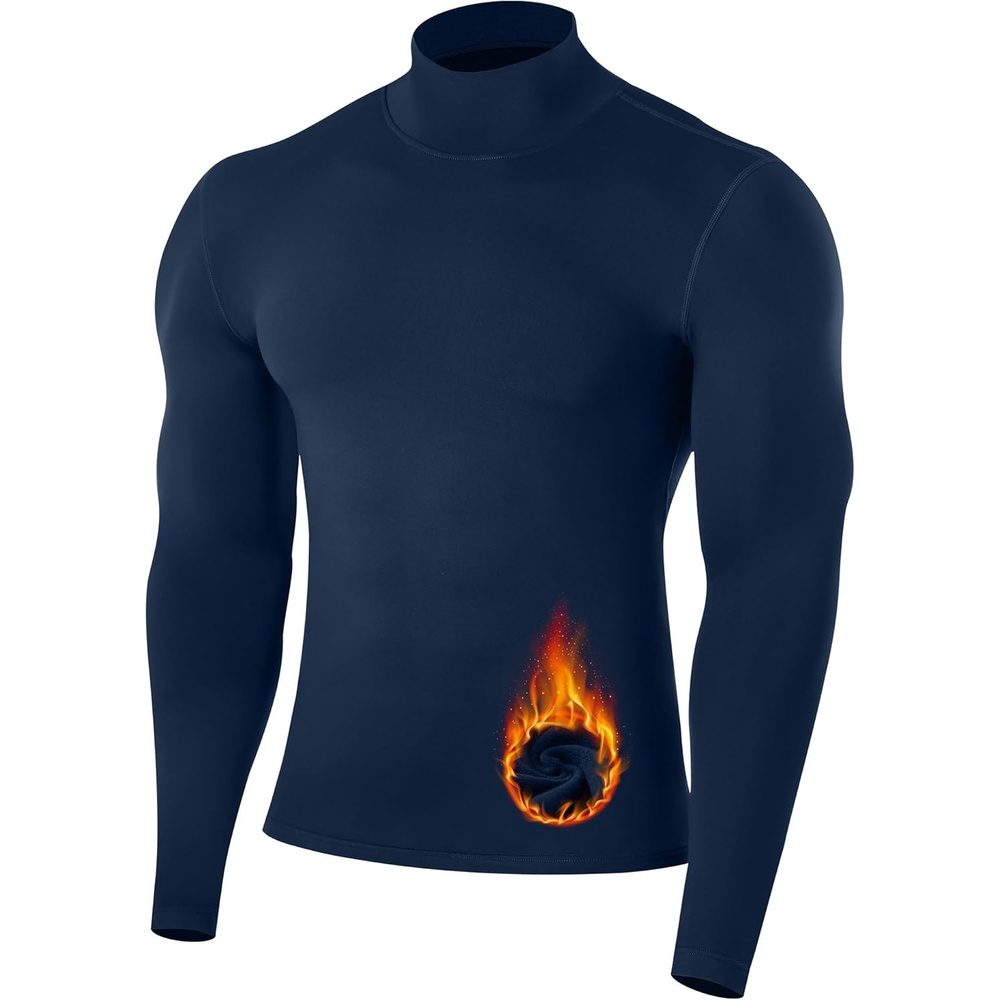 image:imageRunhit Mens Thermal Compression Shirts Mock Turtleneck Long Sleeve Undershirt Fleece Lined Athletic Workout Base LayersOcean Blue