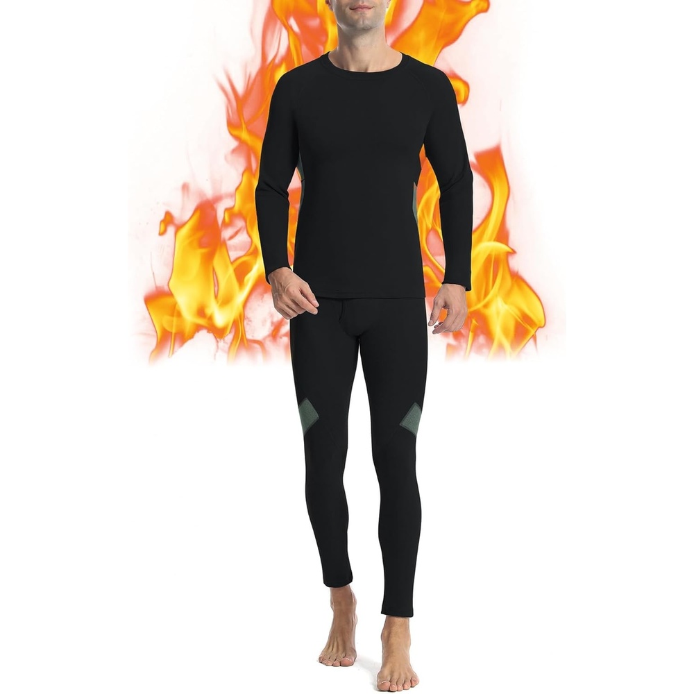 image:imageRunhit Mens Thermal Underwear SetFleece Lined Long Johns for Men Thermal Shirts and Pants Base Layer Cold Weather ThermalsBlackgray Green