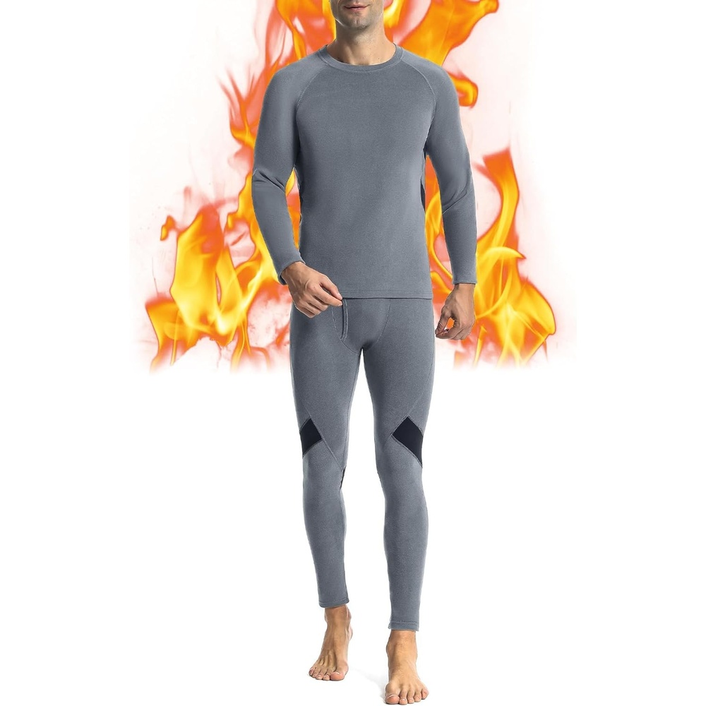 image:imageRunhit Mens Thermal Underwear SetFleece Lined Long Johns for Men Thermal Shirts and Pants Base Layer Cold Weather ThermalsGreyblack
