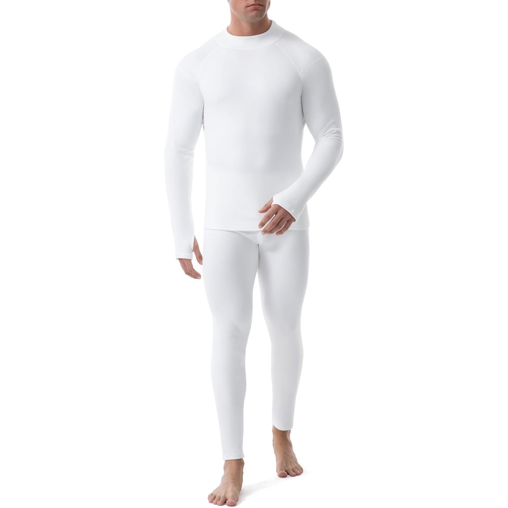 image:imageRunhit Mens Thermal Underwear SetFleece Lined Long Johns for Men Thermal Shirts and Pants Base Layer Cold Weather ThermalsMockneckwhite
