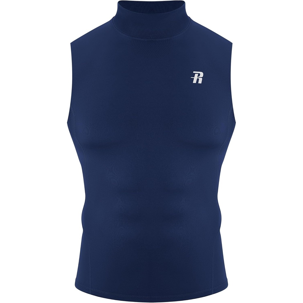 image:imageRunhit Mens Turtleneck Compression Tank Top Sleeveless Mock Neck Shirt UPF 50 Athletic Undershirt Football Gym RunningNavy Blue