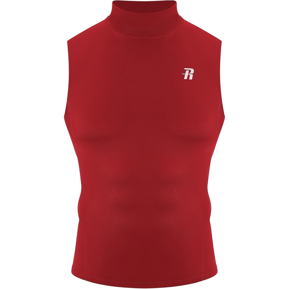 image:imageRunhit Mens Turtleneck Compression Tank Top Sleeveless Mock Neck Shirt UPF 50 Athletic Undershirt Football Gym RunningRed