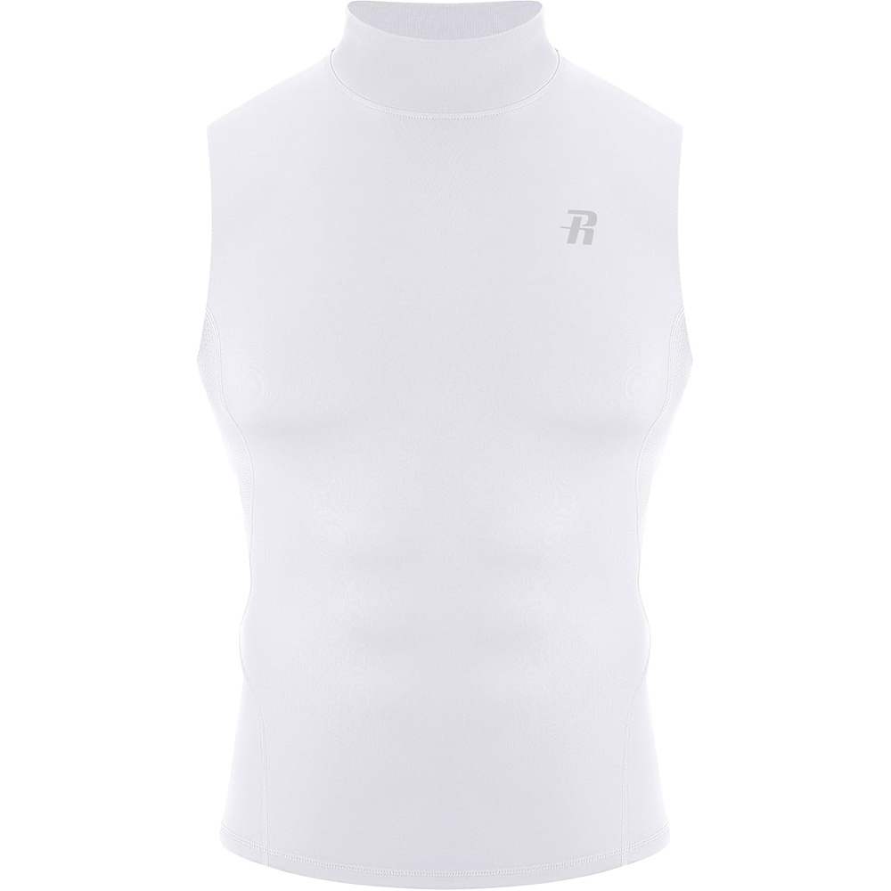 image:imageRunhit Mens Turtleneck Compression Tank Top Sleeveless Mock Neck Shirt UPF 50 Athletic Undershirt Football Gym RunningWhite