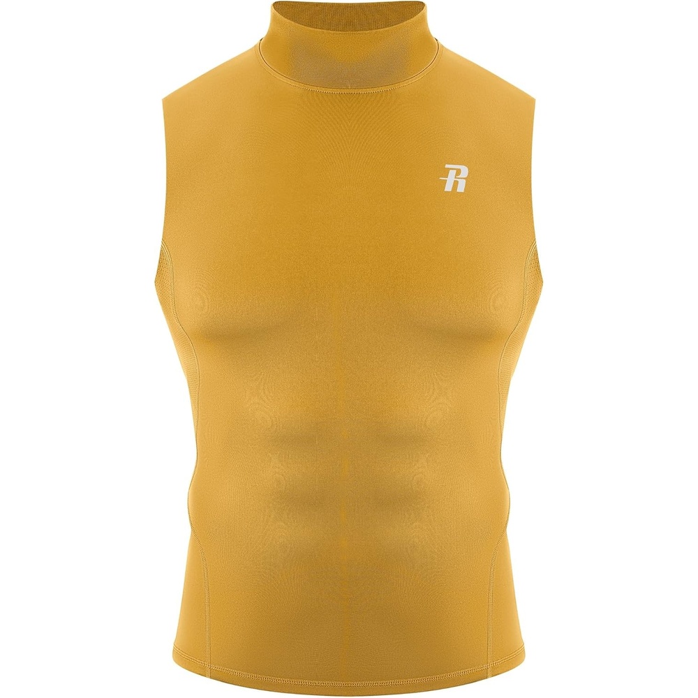 image:imageRunhit Mens Turtleneck Compression Tank Top Sleeveless Mock Neck Shirt UPF 50 Athletic Undershirt Football Gym RunningYellow