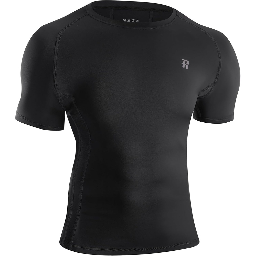 image:imageRunhit Short Sleeve Compression Shirts for Men Quick Dry Cool Mens Compression TShirt Athletic Workout Base LayerBlack