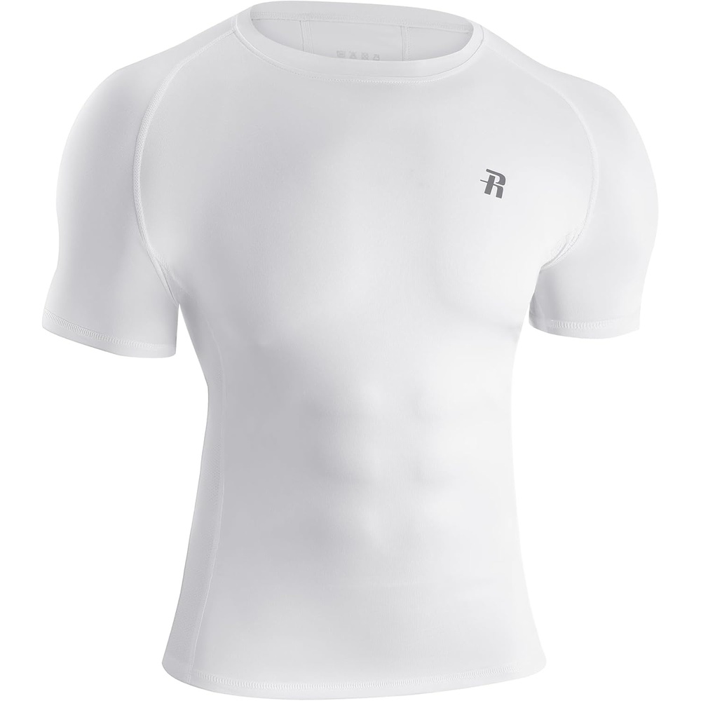 image:imageRunhit Short Sleeve Compression Shirts for Men Quick Dry Cool Mens Compression TShirt Athletic Workout Base LayerWhite