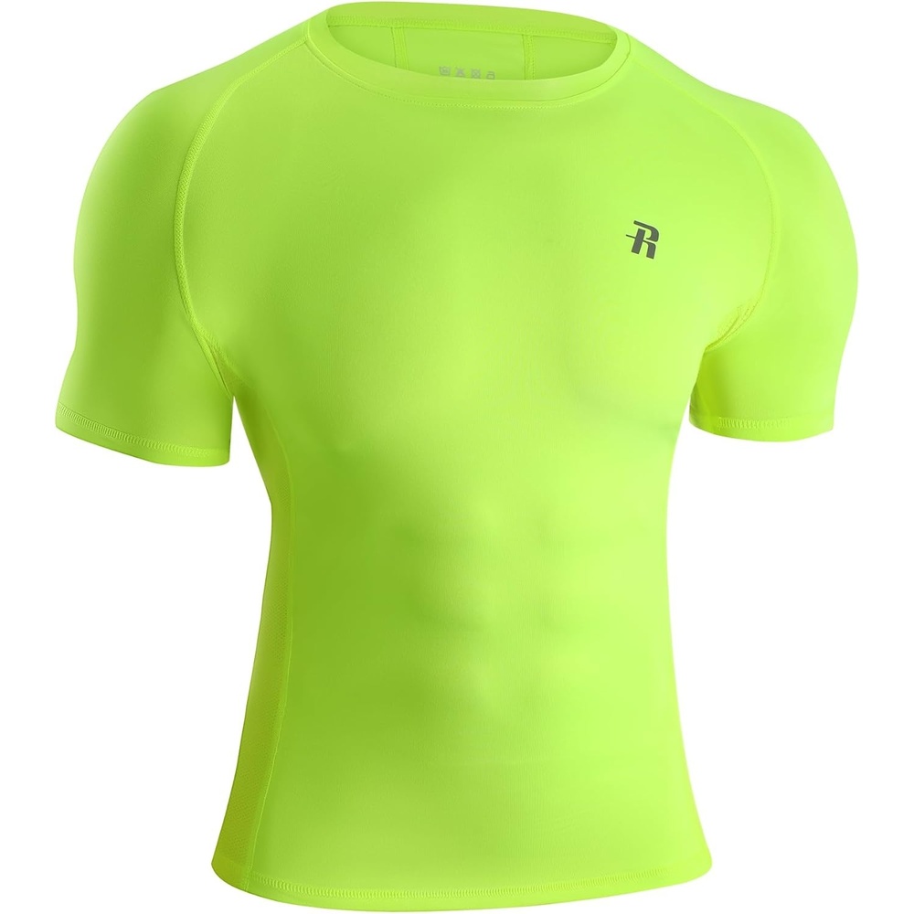 image:imageRunhit Short Sleeve Compression Shirts for Men Quick Dry Cool Mens Compression TShirt Athletic Workout Base LayerYellow