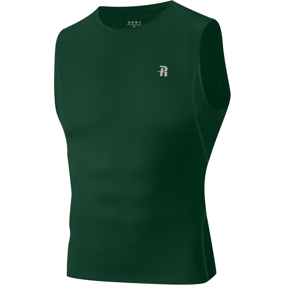 image:imageRunhit Sleeveless Compression Shirt Men Tank Top Athletic Muscle Shirts for MenDark Green