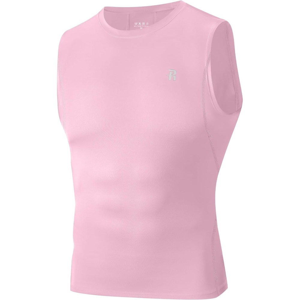 image:imageRunhit Sleeveless Compression Shirt Men Tank Top Athletic Muscle Shirts for MenLight Pink