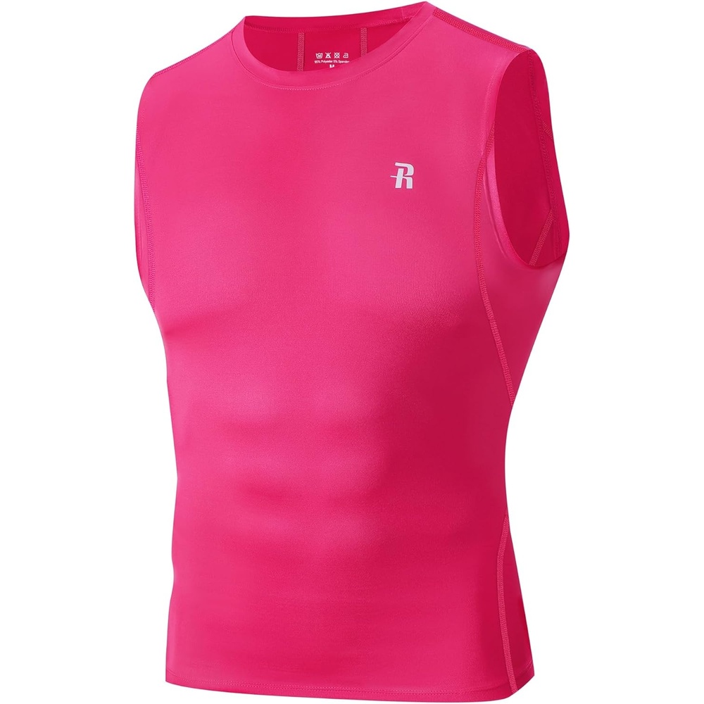 image:imageRunhit Sleeveless Compression Shirt Men Tank Top Athletic Muscle Shirts for MenRose Red