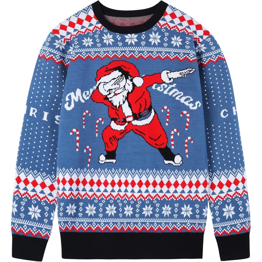 image:imageRunhit Ugly Christmas Sweater for Kids Youth Boys and Girls Funny Crew Neck Xmas Pullover for Holiday Vacation GiftsFunny Santa