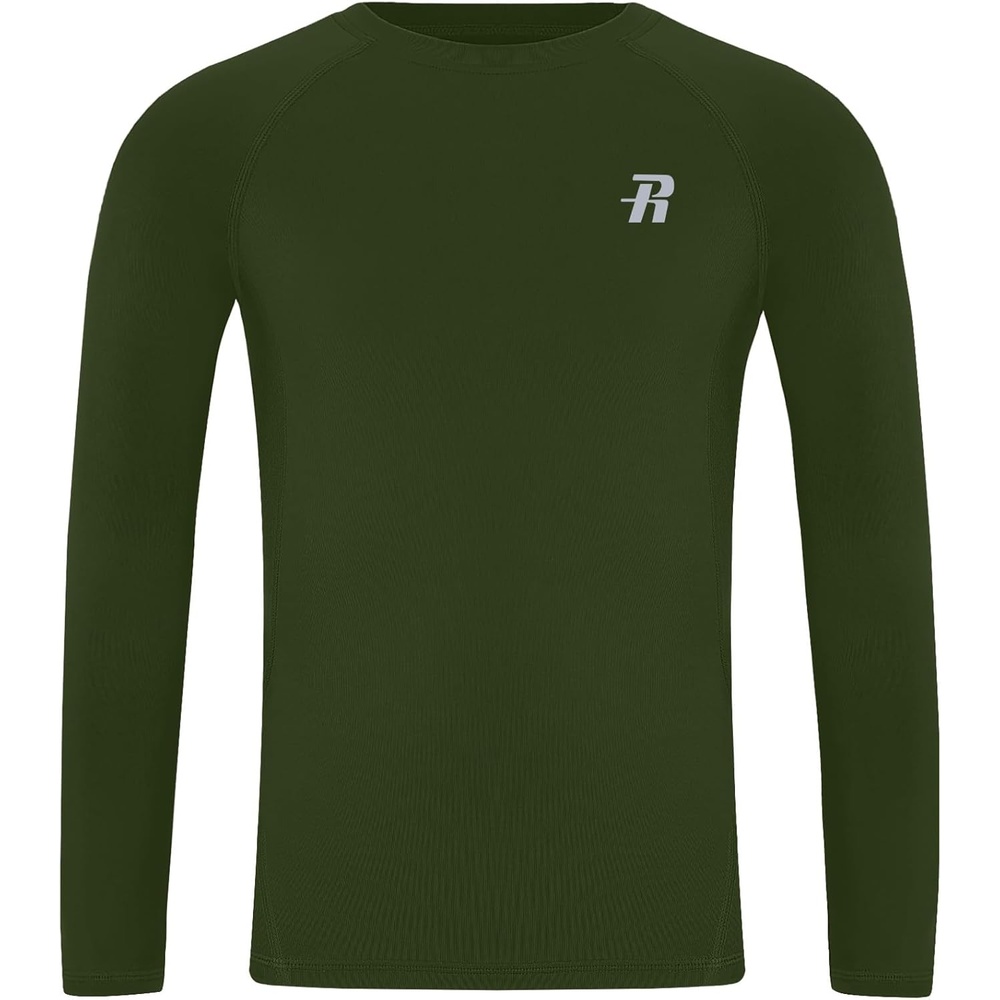 image:imageRunhit Youth Boys Compression Shirt Long Sleeve Kids Football Basketball Undershirt Quick Dry Moisture Wicking Sports TopsArmy Green