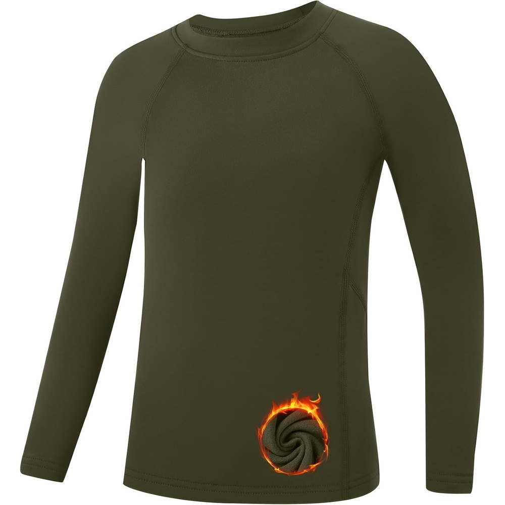 image:imageRunhit Youth Boys Compression Thermal Shirt Long Sleeve Fleece Base Layer Undershirt for Football Baseball Soccer BasketballArmy Green