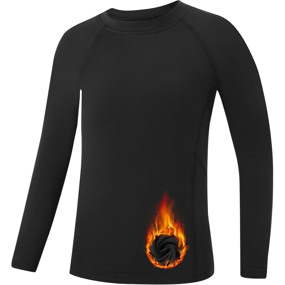 image:imageRunhit Youth Boys Compression Thermal Shirt Long Sleeve Fleece Base Layer Undershirt for Football Baseball Soccer BasketballBlack