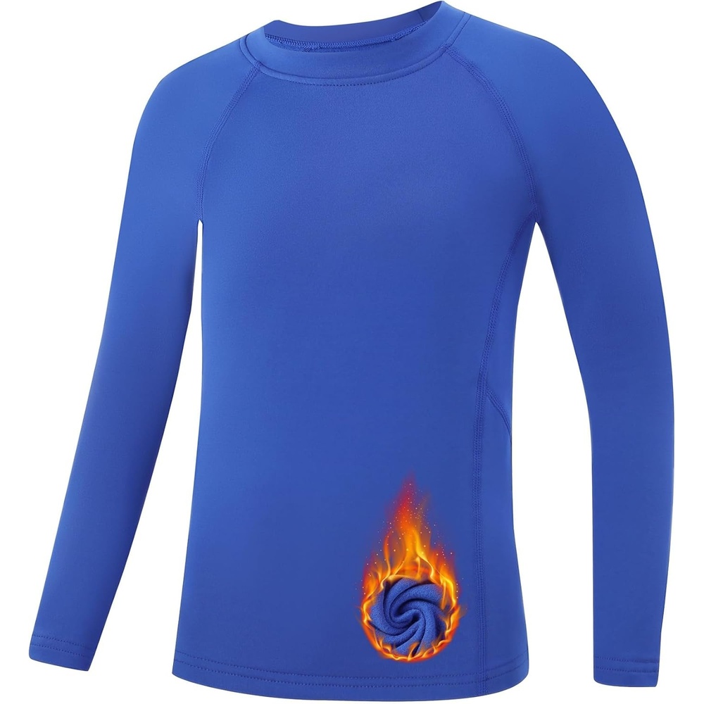 image:imageRunhit Youth Boys Compression Thermal Shirt Long Sleeve Fleece Base Layer Undershirt for Football Baseball Soccer BasketballBlue
