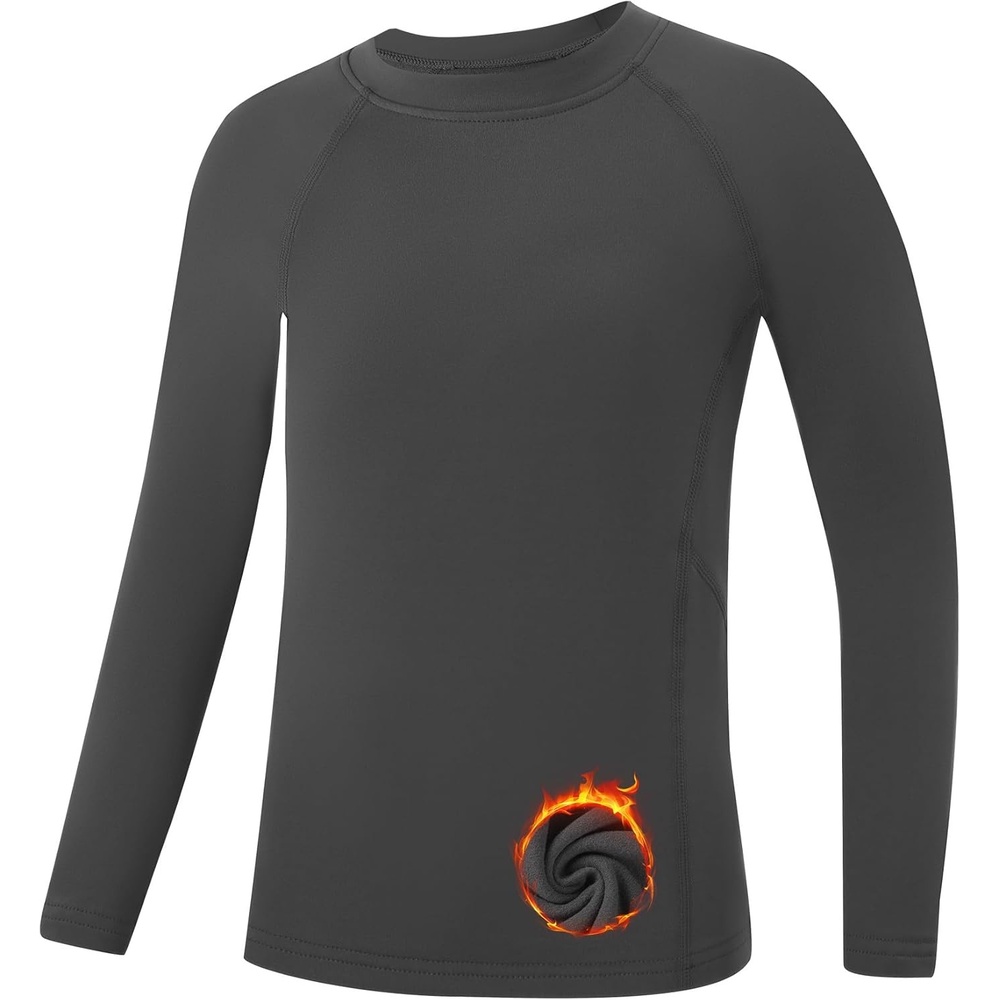 image:imageRunhit Youth Boys Compression Thermal Shirt Long Sleeve Fleece Base Layer Undershirt for Football Baseball Soccer BasketballDark Gray