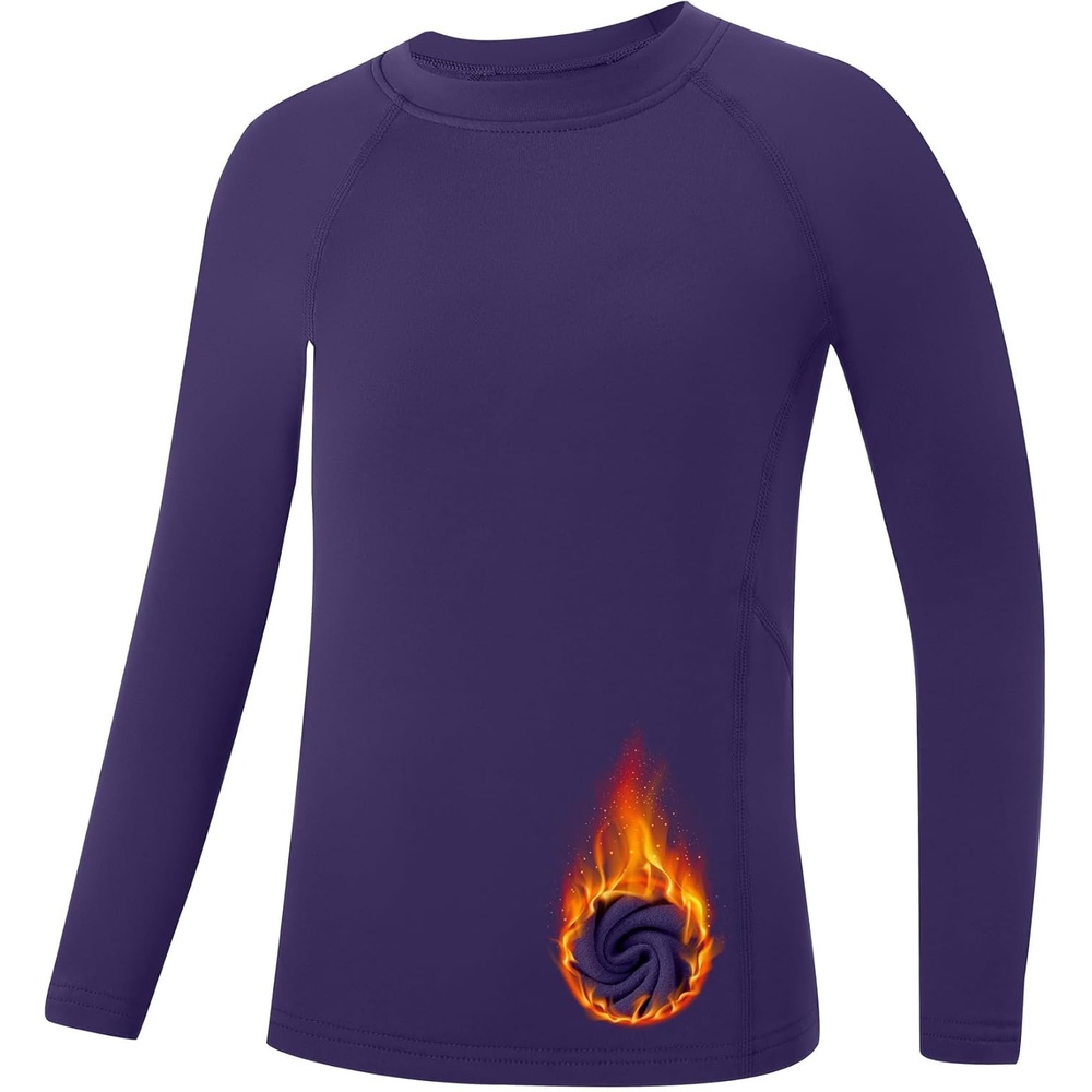 image:imageRunhit Youth Boys Compression Thermal Shirt Long Sleeve Fleece Base Layer Undershirt for Football Baseball Soccer BasketballPurple