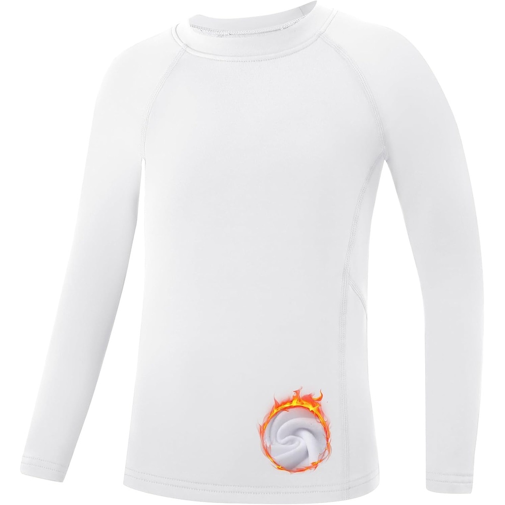 image:imageRunhit Youth Boys Compression Thermal Shirt Long Sleeve Fleece Base Layer Undershirt for Football Baseball Soccer BasketballWhite