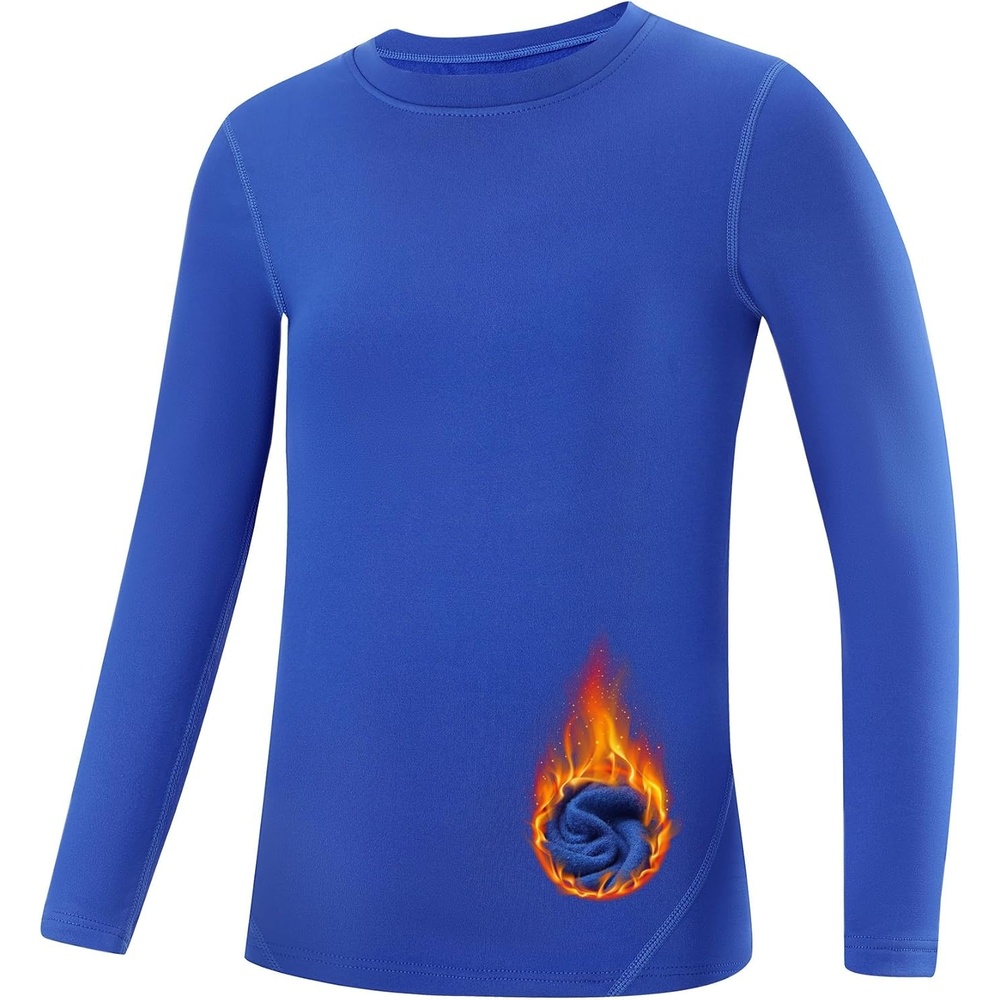 image:imageRunhit Youth Boys Compression Thermal Shirt Long Sleeve Quick Dry Fleece Undershirt Kids Baseball Football Base LayerBluecrewneck