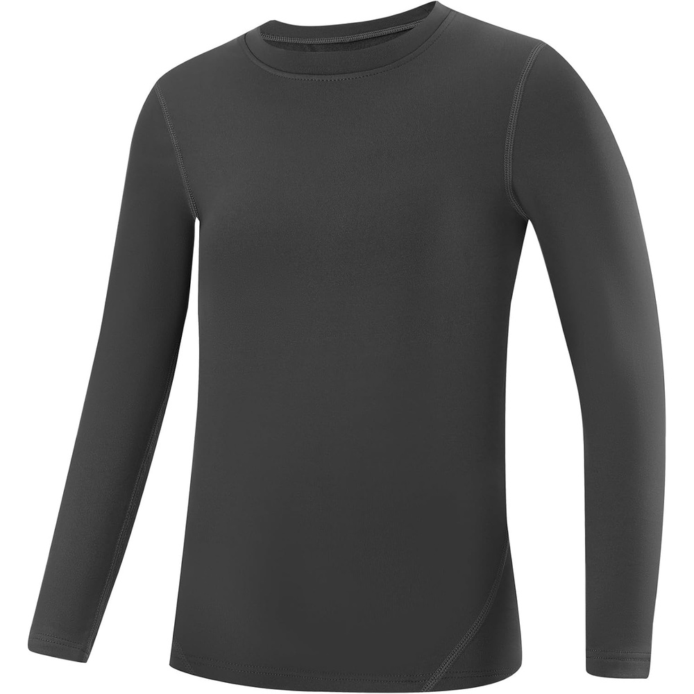 image:imageRunhit Youth Boys Compression Thermal Shirt Long Sleeve Quick Dry Fleece Undershirt Kids Baseball Football Base LayerDark Graycrewneck