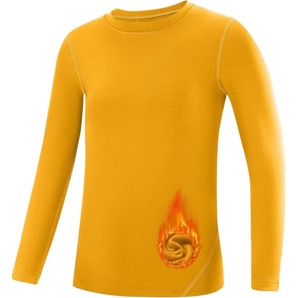 image:imageRunhit Youth Boys Compression Thermal Shirt Long Sleeve Quick Dry Fleece Undershirt Kids Baseball Football Base LayerGoldcrewneck