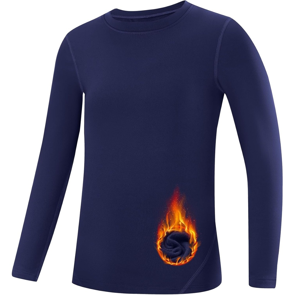 image:imageRunhit Youth Boys Compression Thermal Shirt Long Sleeve Quick Dry Fleece Undershirt Kids Baseball Football Base LayerNavycrewneck