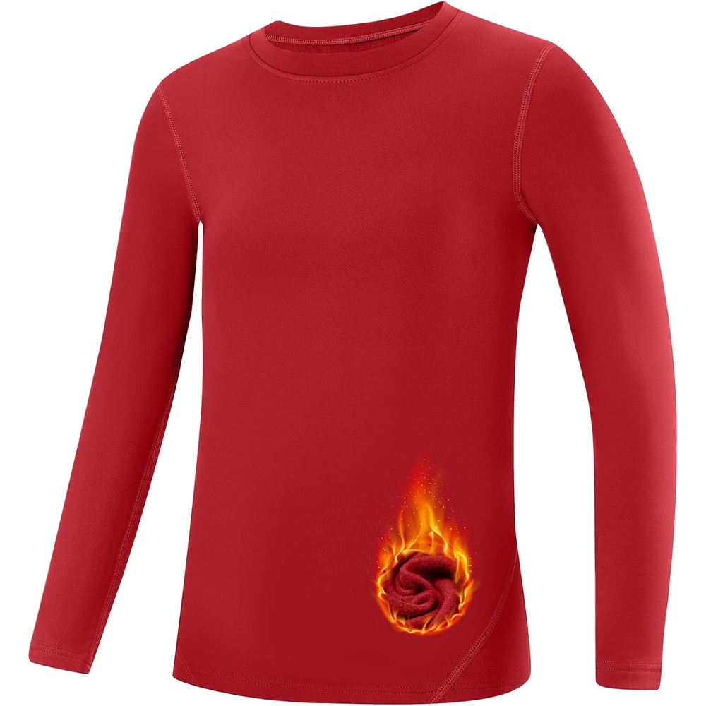 image:imageRunhit Youth Boys Compression Thermal Shirt Long Sleeve Quick Dry Fleece Undershirt Kids Baseball Football Base LayerRedcrewneck