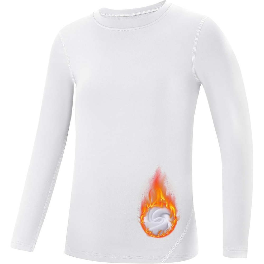 image:imageRunhit Youth Boys Compression Thermal Shirt Long Sleeve Quick Dry Fleece Undershirt Kids Baseball Football Base LayerWhitecrewneck