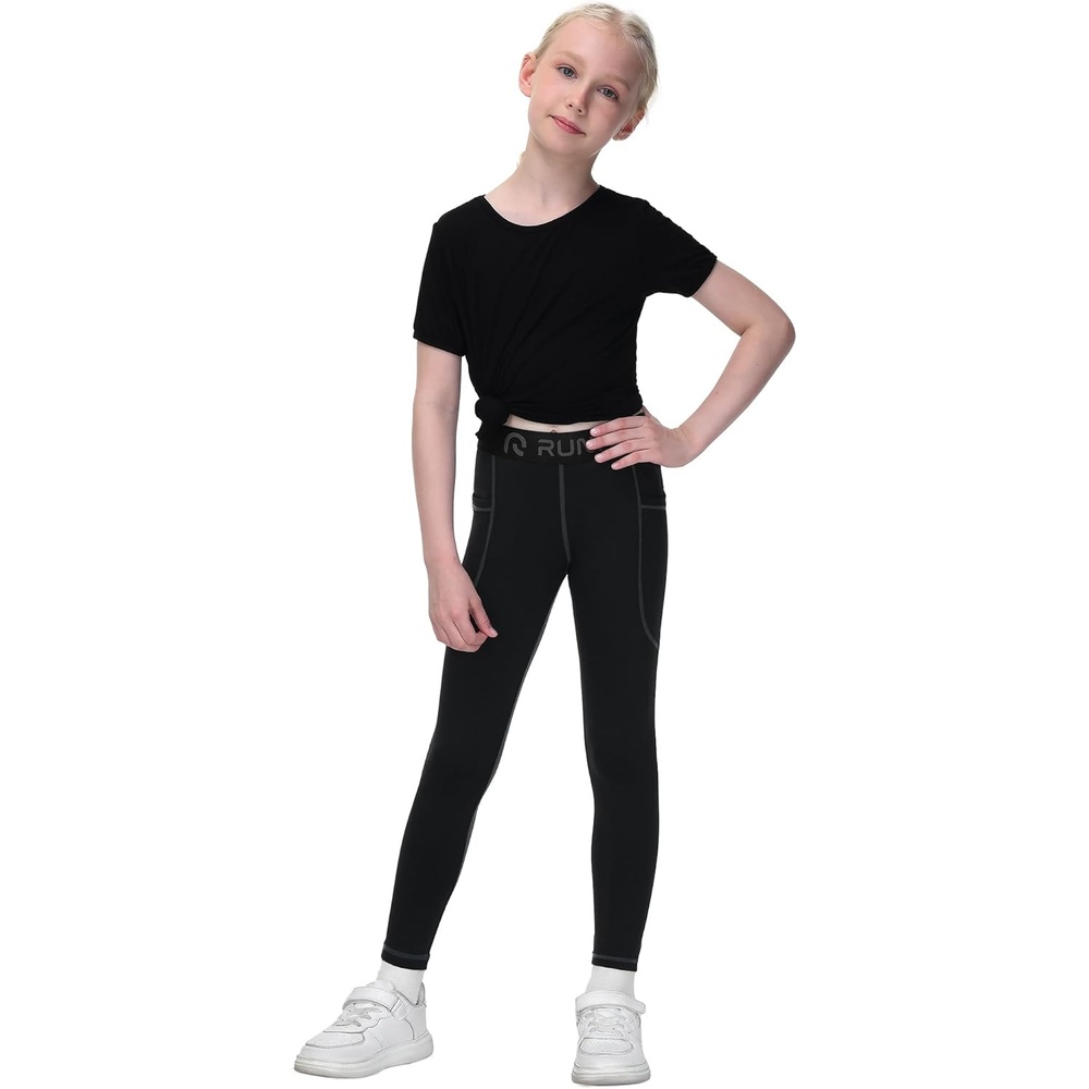 image:imageRunhit Youth Girls Leggings with Pockets Kids Yoga Dance Athletic Pants Leggings for Girls Active Compression Tights
