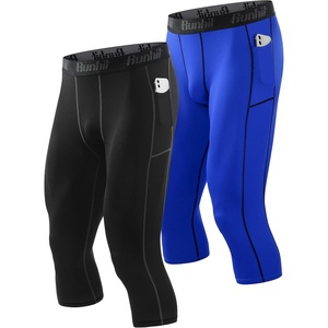 image:imageRunhit 34 Mens Compression Pants with PocketsWorkout Athletic Tights Leggings Athletic Base Layer Underwear2 Pack 34 Pants Pocket Black  Blue