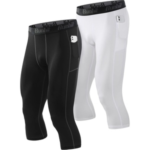 image:imageRunhit 34 Mens Compression Pants with PocketsWorkout Athletic Tights Leggings Athletic Base Layer Underwear2 Packblackwhite