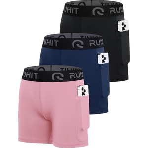 image:imageRunhit 4 Youth Girls Volleyball Shorts Spandex Girls Compression Shorts Biker Dance Kids Gymnastics Shorts with PocketsBlackNavyPink