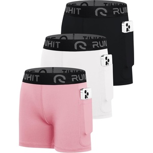 image:imageRunhit 4 Youth Girls Volleyball Shorts Spandex Girls Compression Shorts Biker Dance Kids Gymnastics Shorts with PocketsBlackWhitePink