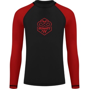 image:imageRunhit Boys BJJ Rash Guard Long Sleeve Kids Jiu Jitsu No Gi Youth Compression Shirts for Training MMA Wrestling Boxing UPF50Black With Bright Red