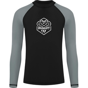 image:imageRunhit Boys BJJ Rash Guard Long Sleeve Kids Jiu Jitsu No Gi Youth Compression Shirts for Training MMA Wrestling Boxing UPF50Black With Gray