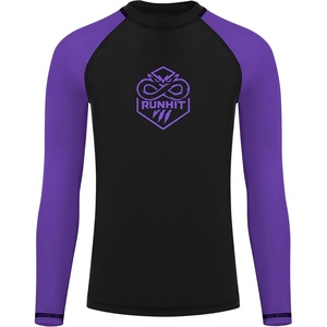 image:imageRunhit Boys BJJ Rash Guard Long Sleeve Kids Jiu Jitsu No Gi Youth Compression Shirts for Training MMA Wrestling Boxing UPF50Black With Purple