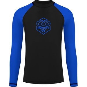 image:imageRunhit Boys BJJ Rash Guard Long Sleeve Kids Jiu Jitsu No Gi Youth Compression Shirts for Training MMA Wrestling Boxing UPF50Black With Royal Blue