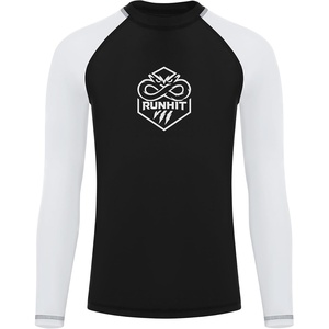 image:imageRunhit Boys BJJ Rash Guard Long Sleeve Kids Jiu Jitsu No Gi Youth Compression Shirts for Training MMA Wrestling Boxing UPF50Black and White