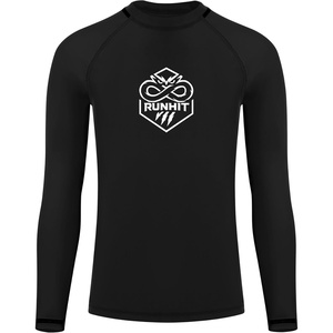 image:imageRunhit Boys BJJ Rash Guard Long Sleeve Kids Jiu Jitsu No Gi Youth Compression Shirts for Training MMA Wrestling Boxing UPF50Solid Black
