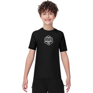 image:imageRunhit Boys BJJ Rash Guard Short Sleeve Kids Jiu Jitsu No Gi Youth Compression Shirts for Training MMA Wrestling Boxing UPF50Black