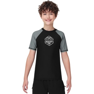 image:imageRunhit Boys BJJ Rash Guard Short Sleeve Kids Jiu Jitsu No Gi Youth Compression Shirts for Training MMA Wrestling Boxing UPF50Gray