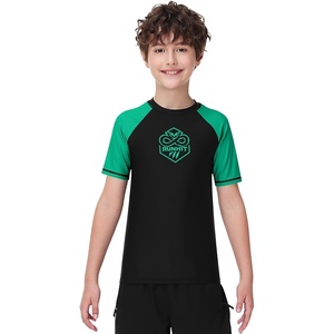image:imageRunhit Boys BJJ Rash Guard Short Sleeve Kids Jiu Jitsu No Gi Youth Compression Shirts for Training MMA Wrestling Boxing UPF50Green