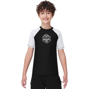 image:imageRunhit Boys BJJ Rash Guard Short Sleeve Kids Jiu Jitsu No Gi Youth Compression Shirts for Training MMA Wrestling Boxing UPF50White