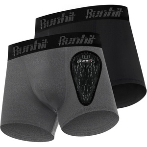 image:imageRunhit Boys Baseball Cup Underwear Football Cup Boxer Brief Youth Compression Shorts with Soft Protective Athletic CupBlackdark Grey